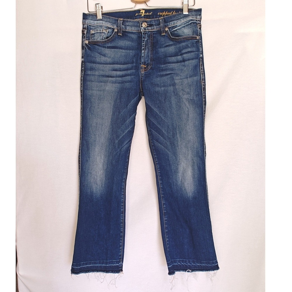 7 Seven For All Mankind Cropped Boot Jeans Blue Raw Hem Medium Wash 29‎
